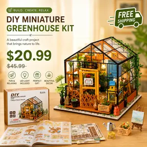 DIY Miniature Greenhouse Kit with LED Light, Cathy’s Flower House Craft Kit, Build Your Own Tiny Plant House Model, Desk Shelf Room Decor, Creative Gift for Plant Lovers, Teens & Adults