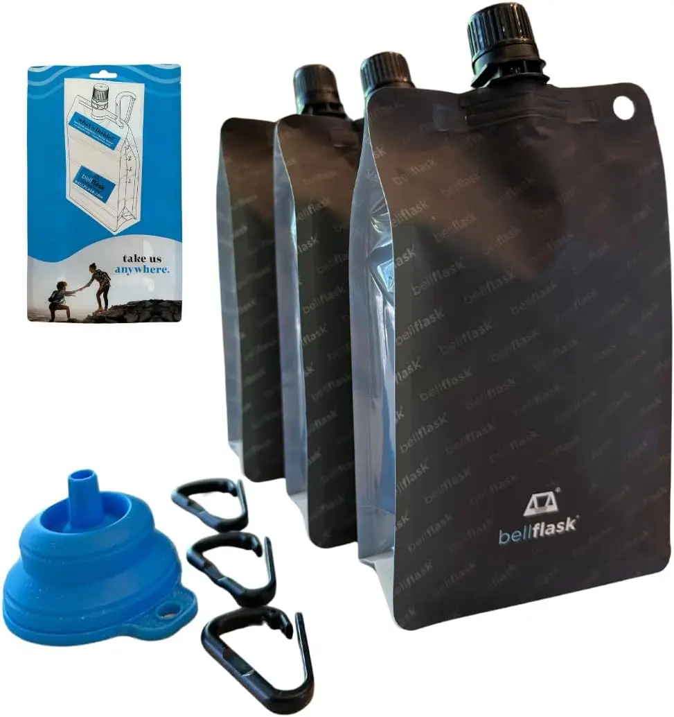 15oz Flexible Plastic Flask - 3-Pack Black with Plastic Carabiner