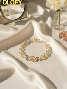 OLOEY Yellow Tower Crystal Pearl Energy Bracelet with Golden Rutilated Quartz & Warm Pearls for Wealth Growth & Positive Energy Sparkling Design