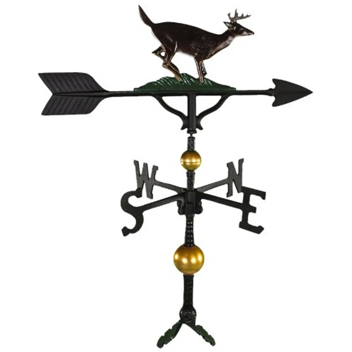 Montague Metal Products 300 Series 32 In. Deluxe Color Buck Weathervane with Arrow - Satin Black Spun Aluminum, Mast, Adjustable Clutch Base, Extra Durability, Natural Color Ornament for Home, Car Garage