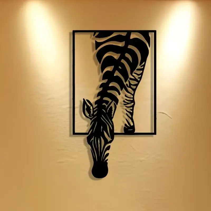 Zebra Decorative Iron Wall Art, European Style Metal Hanging Decoration for Bedroom & Living Room, Elegant Home Accent Piece