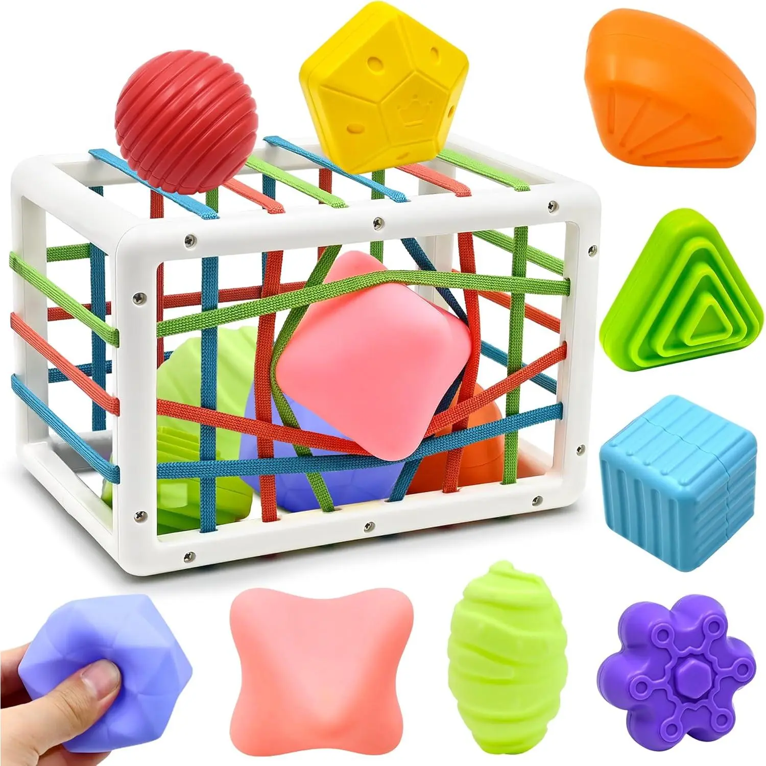 Unisex 7-in-1 Baby Sensory Activity Shape Sorter Cube Toy, Early Learning Developmental Toy with Soft Textured Balls for 0-3 Years Old Infants Toddlers, Birthday or Easter Gifts, 7 In 1 Sensory Cube