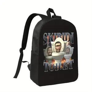 Graphic T-Shirt Featuring The Skibidi Toilet Meme, Along with a Backpack Suitable for Daily Use And Commuting, Equipped with Adjustable Shoulder Straps, a Polyester Lining, a Zipper Closure, And a Cartoon Design.