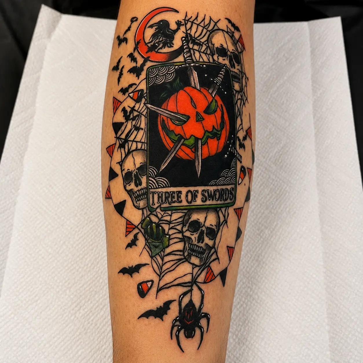 Pumpkin Skull Temporary Tattoo Sleeve, Colorful Cartoon Arm Tattoo Sticker, Waterproof Long Lasting Body Art for Men Women