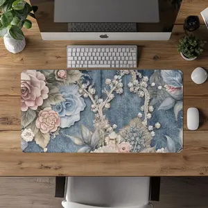 Denim and Lace Desk Mat, Cowgirl Aesthetic, Floral Desk Pad, Western Room Decor, Country Office Decor, Girly Desk Accessories, Preppy Decor
