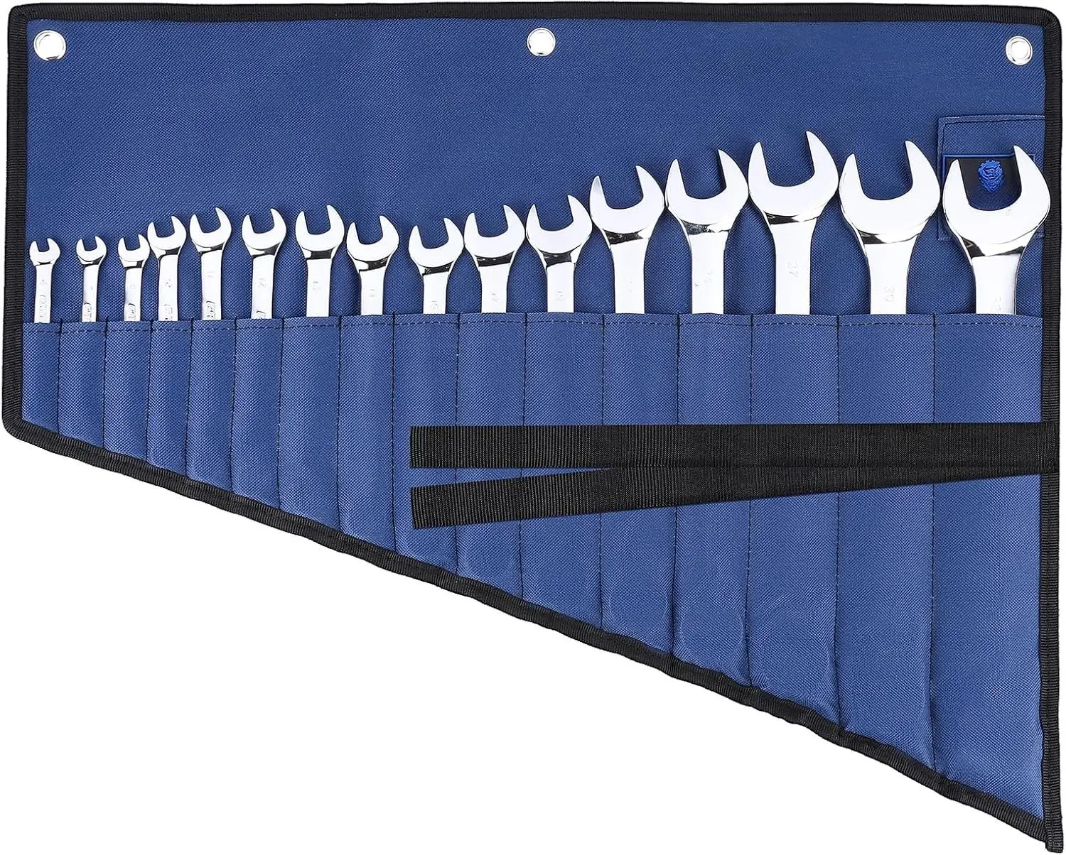 16 Pockets Wrench Roll Organizer, Rolled Tool Pouch Bag with Water Proof Oxford Cloth, Blue