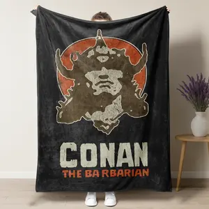 Conan the Barbarian Retro Vintage Blanket – Distressed Warrior Silhouette Design with Iconic Helm & Title Text, Perfect for Fantasy & Sword-and-Sorcery Fans
