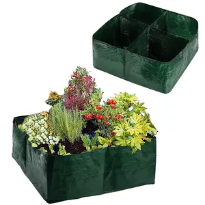 Portable Divided Planting Bag (4-Cell / 60x60x25cm) | Breathable Non-Woven Fabric — Prevents Waterlogging | 4-Cell Partition: Grow 4 Varieties in One Bag | Ideal for Balcony Gardening, Courtyard Landscaping, and Rooftop Vegetable Gardens