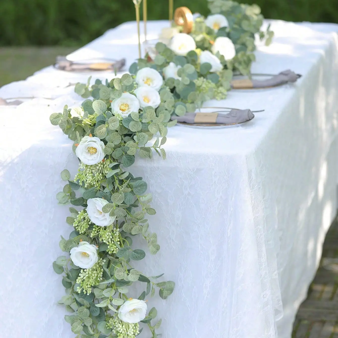 Romantic White Rose Garland, Artificial Flower Arch, Lifelike Artificial Flower, Artificial Flower Plant, Decorative Flowers for Home Party Wedding, Home Decoration, Floral Decoration, Home & Vanity Decor Supplies, Artificial Flowers For Outside