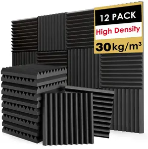 FONESO Acoustic Panels, High Density Soundproof Foam Panels for Walls, Sound Absorbing Panels, Acoustic Foam Panels Fire Resistant for Studio Recording (Black, 1"x12"x12" 12Pack)