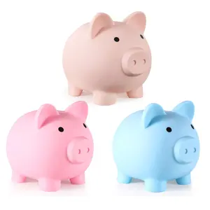 Unbreakable Plastic Coin Piggy Bank for Kids Fun Savings Bank Gift Perfect for Parties Baby Showers & Crafts Blue Piggy Bank