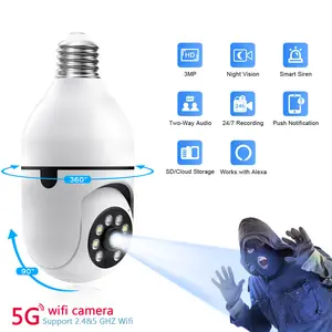 WESECUU Light Bulb Security Camera,Wireless 5G&2.4GHz WiFi,2K Indoor/Outdoor Full Color Night,Two-Way Audio,Motion Detection,Sound Alarm