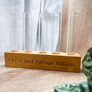 Handmade Personalized Propagation Station - Wooden Plant Stand with 5 Glass Test Tubes for Hydroponic Cuttings - Engraved Gift for Plant Enthusiasts