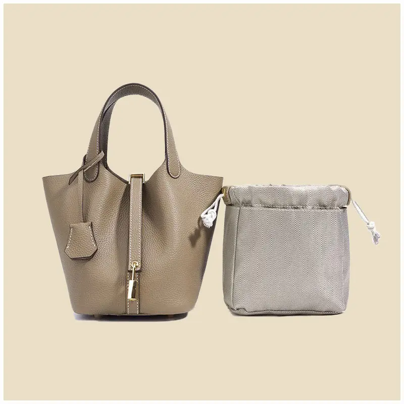 Classic Versatile Soft Leather Tote Women's Outing Casual Large Capacity Bucket Bag Handbag New Model AAS30661 Commuter Tote Bag Elegant Bag