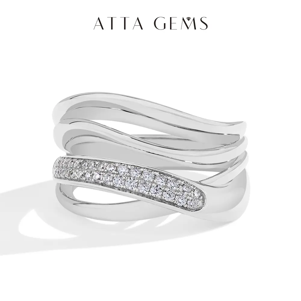 ATTAGEMS Certified Synthetic Moissanite Ring - Modern Stackable Interlocked Artificial Gem, Unisex Elegant Everyday Ring, Fine Jewelry for Adults, Birthday Gift, Fine Moissanite Rings