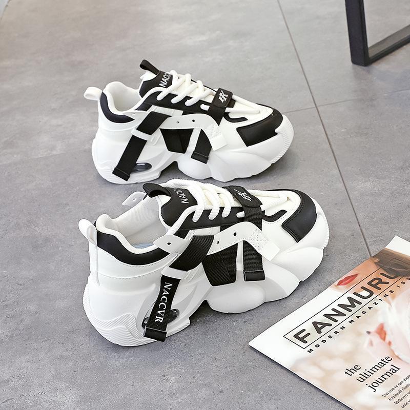 2025 Spring Thick-Soled Height-Increasing Dad's Shoes for Women, Unique Design, Versatile Sports Casual Sneakers Beige Black