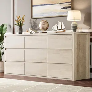 Garvee 9 Drawer Wide Modern Dresser for Bedroom, Large Wood Chest of Drawers with Handle-Free Design, Versatile Wooden Storage Organizer for Living Room, Hallway, and Entryway