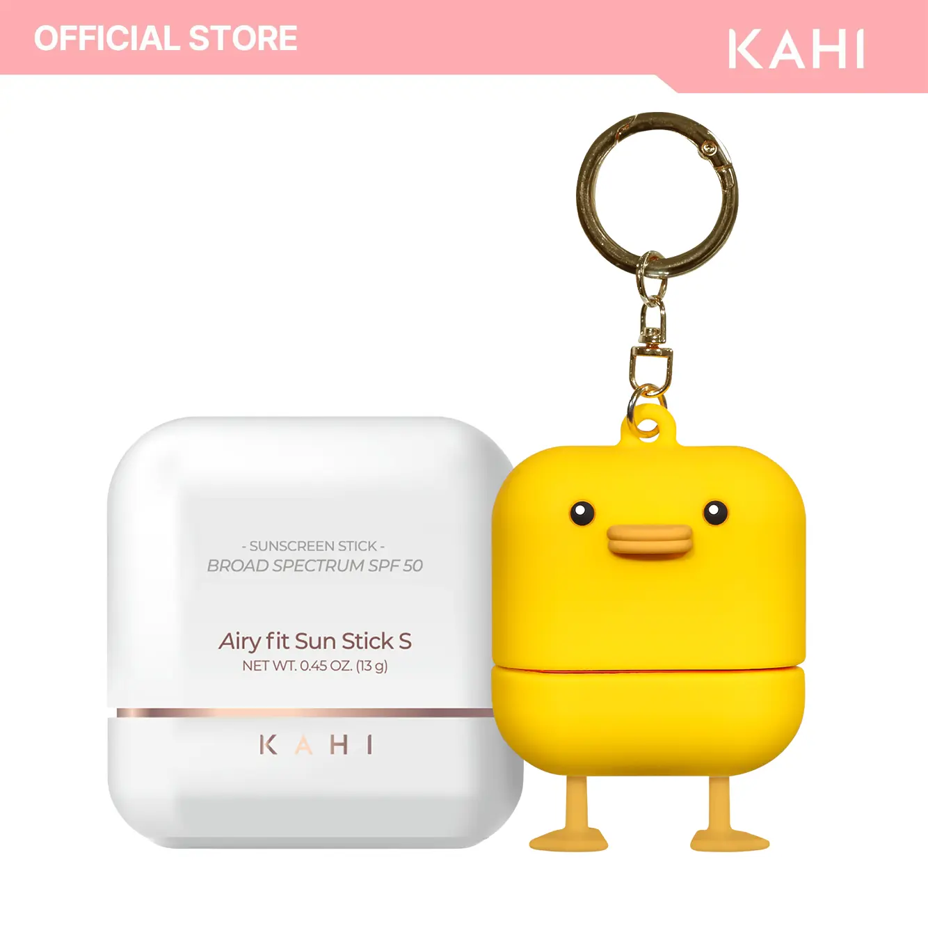 KAHI Airy Fit Sun Balm Stick + Duck Silicone Keyring - Chemical-Free Facial Sunscreen with Advanced Sun Filters, Broad Spectrum SPF 50+, Hydrating, Waterproof, Non-Greasy Korean Skincare for All Skin Types