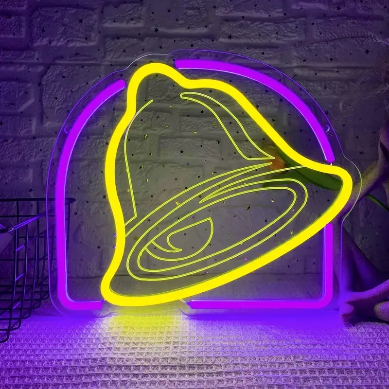 Bell neon sign，Taco Bell LED Neon Sign, Yellow Purple Bell Neon Light, USB Powered Wall Decor for Restaurant Bar Game Room