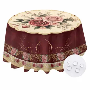 EastJia Made in USA Vintage Floral Marble Tablecloth, Spring Farmhouse Rose Design, Boho Red Marble Pattern, Washable Reusable Polyester, Ideal for Valentine's Day, Outdoor Parties, Kitchen & Rustic Home Decor, Perfect Gift