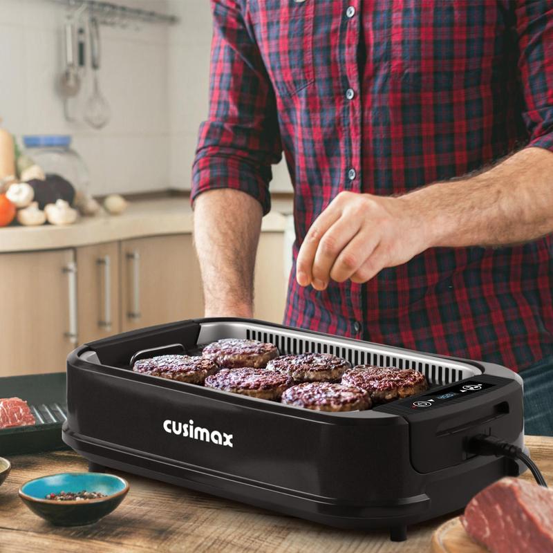 CUSIMAX Smokeless Indoor Grill Portable Electric Grill with Turbo Smoke Extractor Technology Nonstick Removable Grill Pan Glass Lid 1500 Watts for Homes and Party electric grill mini Household Appliances