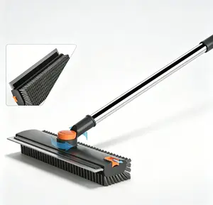 360° Rotatable Stainless Steel Long Handle Floor Scrub Brush - 2-in-1 Silicone Bristle Grout Brush with Squeegee, Deep Cleaner for Bathroom, Tile #FloorScrubBrush #CleaningTools