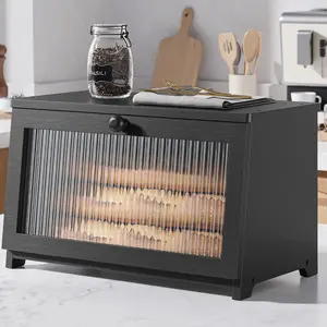 Bamboo Bread Box, Double Layer Bread Storage Box for Kitchen Counter, Large Capacity Bread Bin, Black