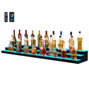 LED Lighted Liquor Bottle Display, 3-Tier Freestanding Bar Shelf, 70 Inch Tall Illuminated Bottle Rack For 52 Bottles, Modern Home Bar Decor, Party And Event Illuminated Beverage Display Stand, Easy Assembly