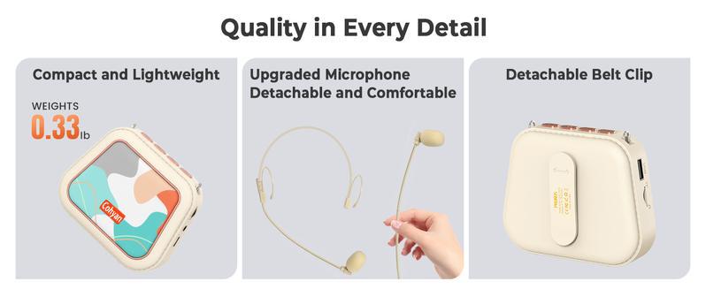 【COHYAN K20】 Voice Amplifier for Teacher,PortableBluetooth Wired Voice Amplifier with MicrophoneHeadset and Speaker, Mini Voice Amplifier forClassroom,Speech,Training,Tour Guide,Mini BagDesign