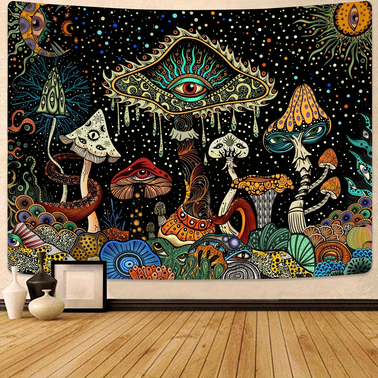 Durable Synthetic Trippy Tapestry Wall Hanging - Bohemian Tapestry Style, Hippie Stuff Psychedelic Vintage Mandala, Hangable Artwork Print, Large Indoor Room Decor, Teenage Girl Gift for People, Boho Room Energy