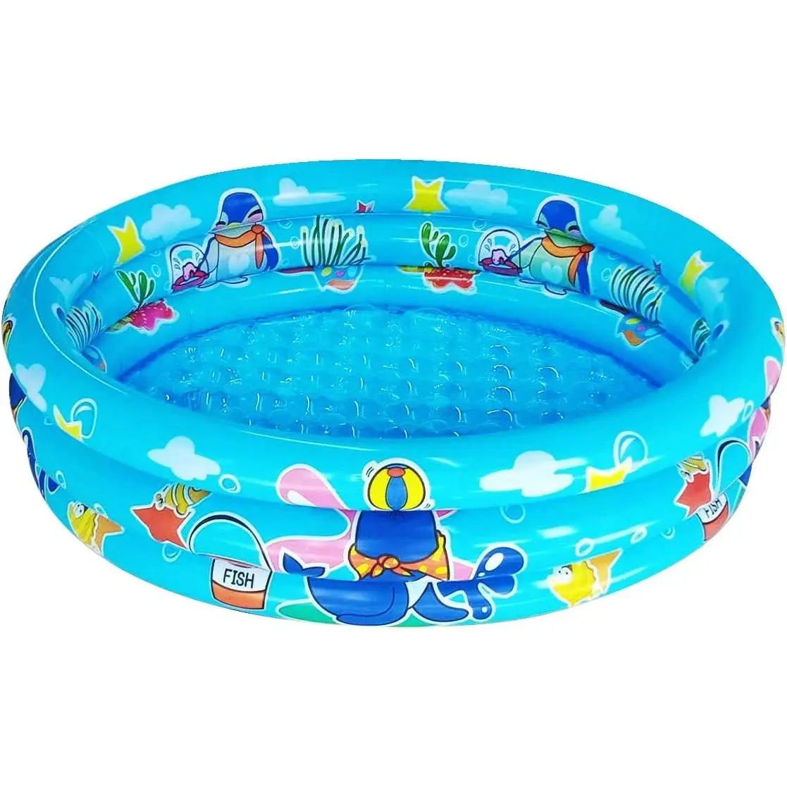 Inflatable Kiddie Pool 48 x 12 Inch, 3 Ring Baby Swimming Pool for Toddlers & Kids, Ball Pit Pool, Blue