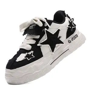 Q-AND Women's Skate Shoes, Women's Casual Shoes, Star-shaped Thick Soles, Anti-slip And Shock-absorbing, Low-top, Unisex, Black Sneaker Trainer Round Toe