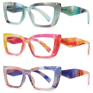 DEAAOK 3 Pack Oprah Style Reading Glasses for Women Blue Light Blocking Cute Oversized Square Computer Readers Spring Hinge
