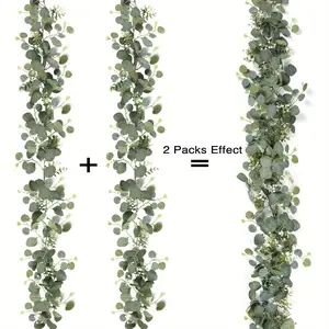 Artificial Eucalyptus Garland with White Flowers 2 and 4 Packs Silvery Dollar Eucalyptus Garland Faux Leaves Vine Greenery Eucalyptus Garland for Table Wedding Arch Mantle Room Decor