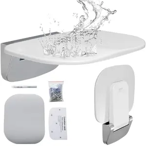 fathersdaygift VEVOR Urea-formaldehyde Folding Shower Seat, 13.6''x 12.8'' Unfolded, Wall Mounted Fold Up Shower Bench with 450 lbs Load Capacity, Space Saving Fold Down Shower Chair for Seniors Children Adults
