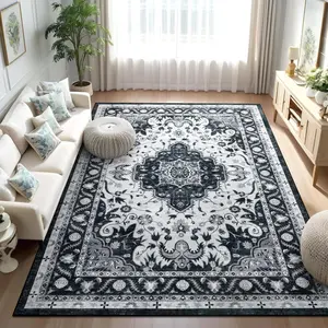 6x9 Area Rugs for Living Room, Washable Non Slip Vintage Rugs, Low Pile Ultra Soft Indoor Print Pattern Carpet for Bedroom, Entryway, Office, Dining Room, Home Decor, Black, Beige, Blue, 4x6,5x8,6x9 Feet