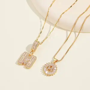2 Count initial Letter Necklace Set with Zirconia Stones| Golden/Silver Bubble  Necklaces for Women| Iced Out  Necklace For Men| Birthday Gifts Anniversary Gift|  Letter Alphabet Necklace Zircon Stone pendant necklace initial zirconia stone