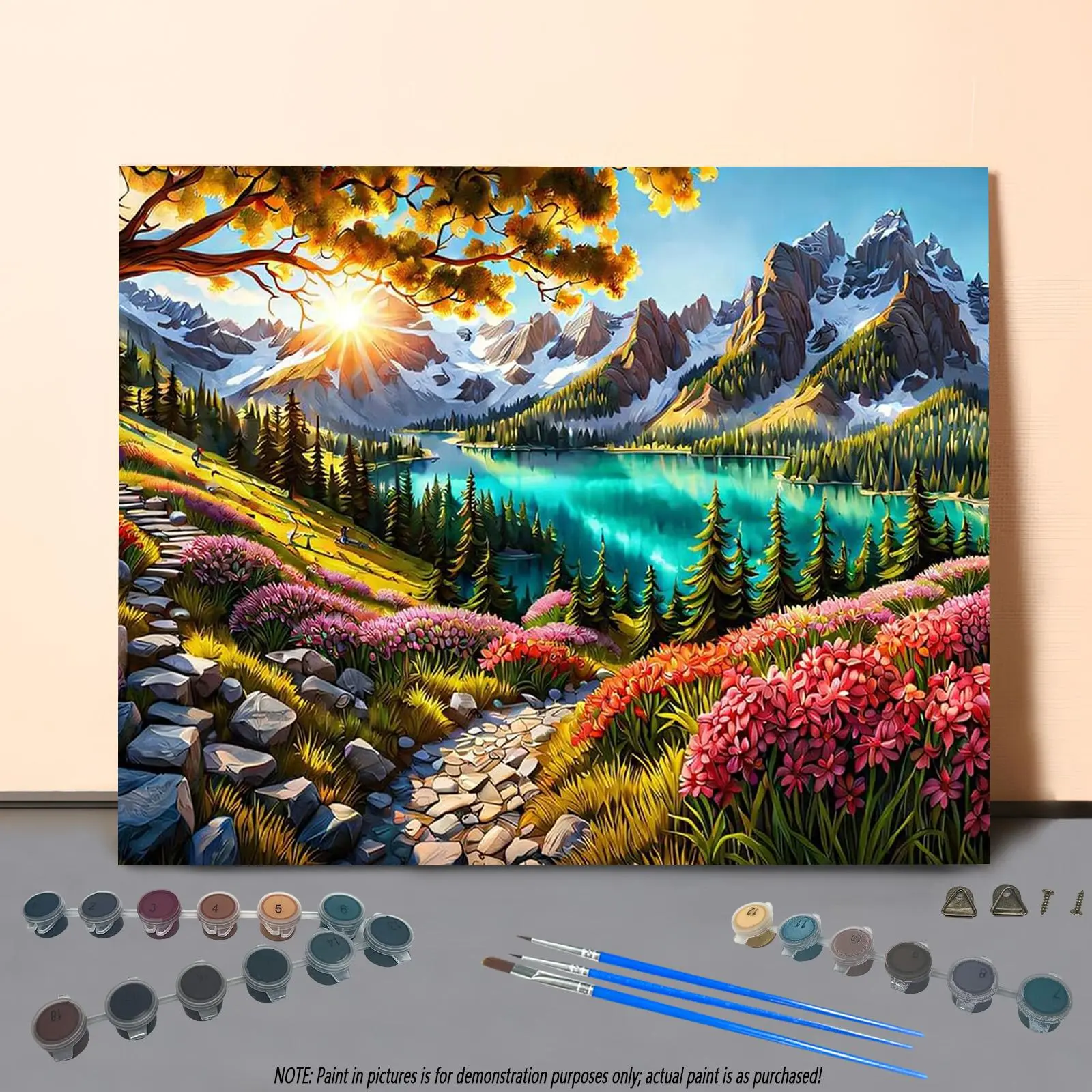 Landscape Pattern DIY Painting Kit without Frame, DIY Painting Kit with Pigment & Brushes, Wall Art Decor for Home Living Room Bedroom, Paint By Numbers Kit
