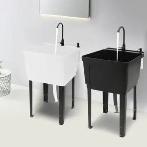 Freestanding Laundry Sink with 360° Rotatable Faucet, Large Deepened Basin, and Soap Dispenser, Ideal for Kitchens, Laundry Rooms, and Bathrooms Drain Water