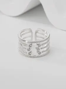 S925 Silver Open Ring, Multi-Layer Full Diamond Design, Adjustable, Hypoallergenic, Sparkling Zircon, Perfect for Daily Wear, Gifts