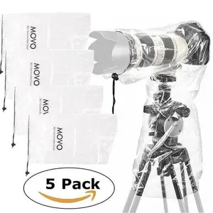 Movo - (5 Pack) RC1 Clear Rain Cover for DSLR Camera and Lens up to 18" Long