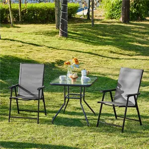 Yaheetech Patio Dining Chairs Set of 2 with Armrests, Outdoor Folding Chairs with Metal Frame and Backrest for Lawn, Garden, Yard and Poolside