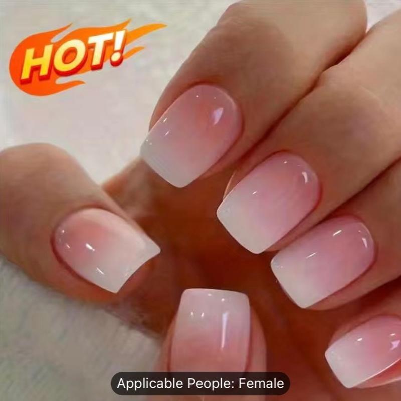 24pcs Glossy Short Square Fake Nails, Tender Pink Gradient Press On Nails, Solid Color False Nails For Women Girls Daily Wear Nail Art Nail Care Nail Polish Polish Salon Cutics Manicure Cosmetic