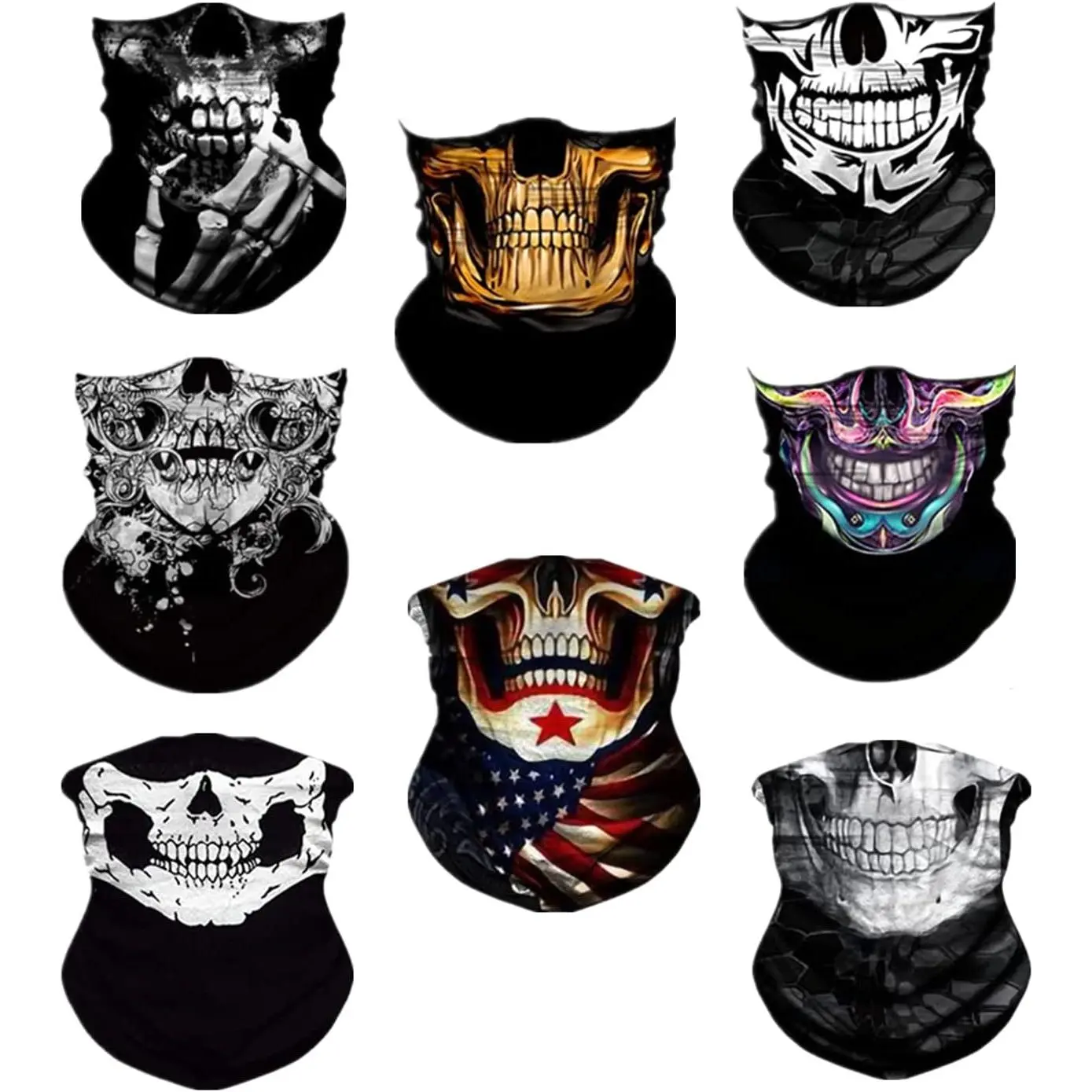 8 Pack Black Neck Gaiter Motorcycle Accessories, Seamless Polyester Balaclava Mask, UV Protection Face Shield for Men & Women, Balaclava Mask Motorcycle