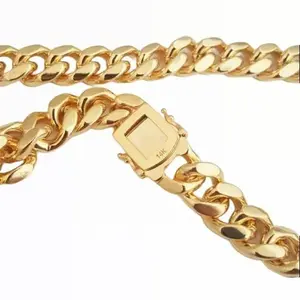 Hip Hop Premium Gold Plated 14K Stamped Lock Brass Miami Cuban 6 / 10 / 14mm 24" 30" Chain Necklace Jewelry Accessory