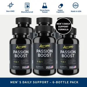 6 Bottles of Aerano Passion Boost 9-in-1 Herbal Supplement Capsules for Men 30+ – Daily Wellness Support, Non-GMO, Third-Party Tested