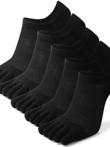 5 Pairs Men's Toe Separated Socks, Breathable Fashion Knit Invisible Boat Ankle Short Socks, Elastic Five Finger Socks, Silicone Anti-Slip Casual Sports Socks