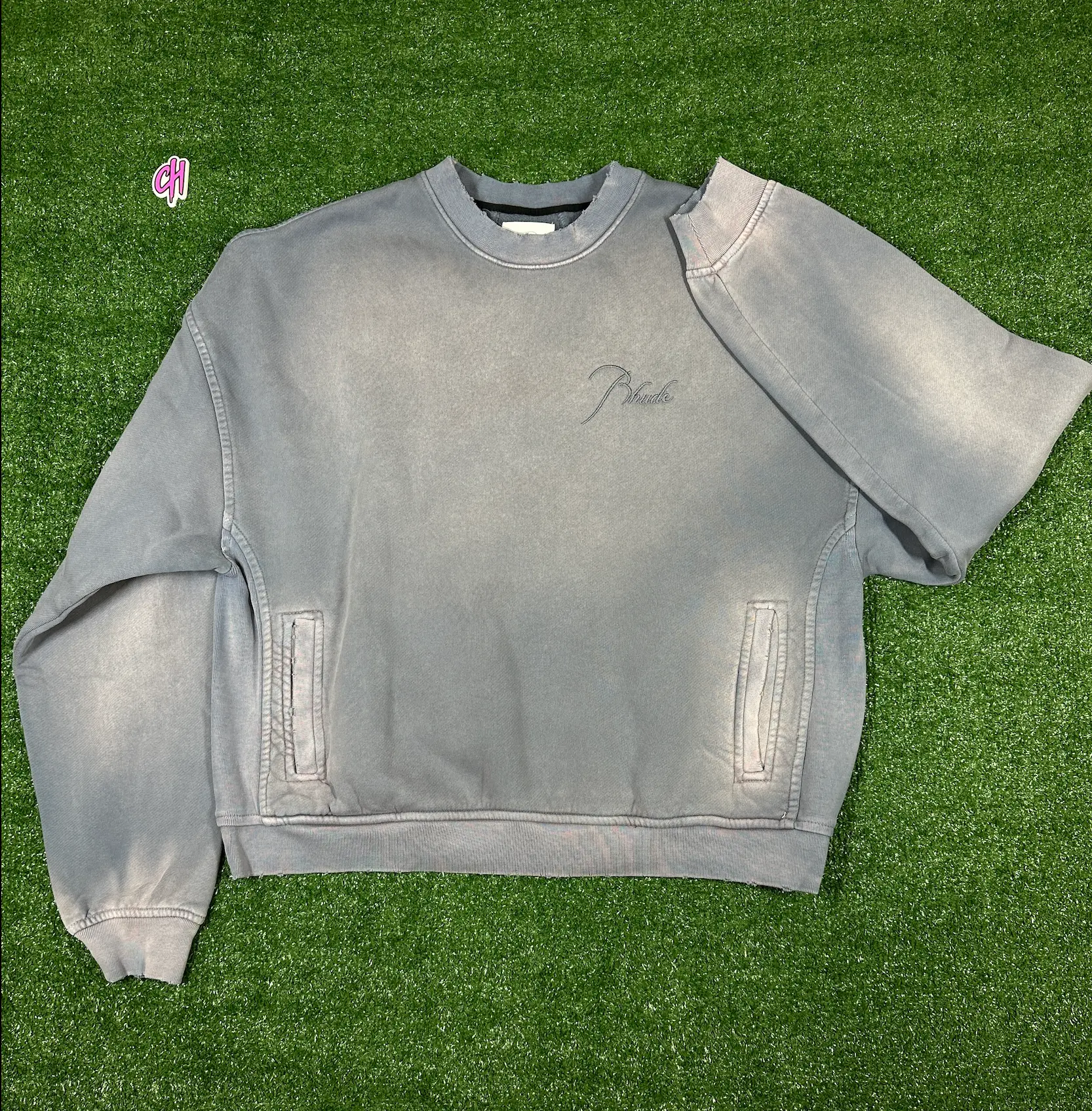 RHUDE Authentic Embroidered Crewneck Sweater-Sundry Elephant-Size Small MSRP:$680.00