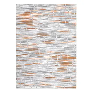 9x12 ft Rectangular Polyester Imitation Cashmere Home Decor Rug - Gray Orange Line Printed Modern Geometric Abstract Area Rug, Machine Washable, Foldable, for Living Room, Household Textile Solution, Abstract Area Rugs