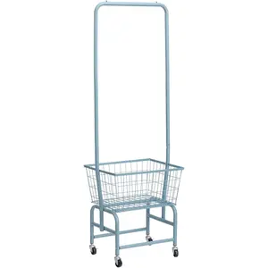 Laundry Cart with Clothes Rack, Rolling Laundry Butler with Wire Storage Rack, Grey Blue